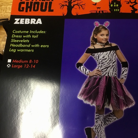 Girls Zebra Hoodie Costume Tutu Animal Print Dress Child Size Medium 8-10